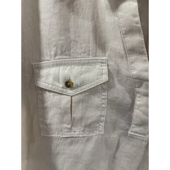 Nicole Miller Linen Top XL Beige Short Sleeve Button Pocket Boho NWT - Picture 7 of 10